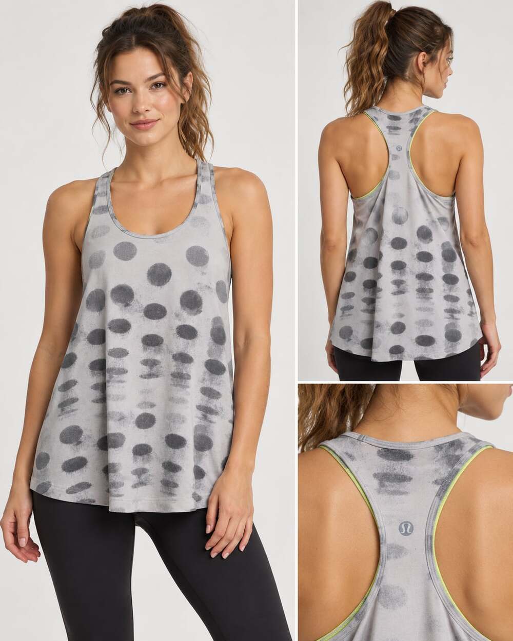 Lululemon Cool Racerback Tank Gray White Polka Dot XS or S